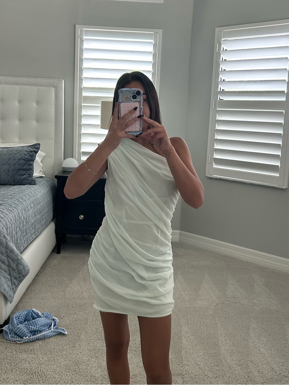 White One-Shoulder Ruched Women’s Dress